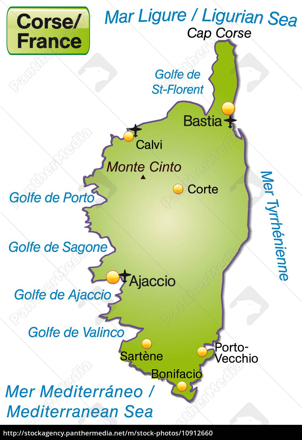 Map of Corsica as overview map in green - Royalty free photo #10912660 ...