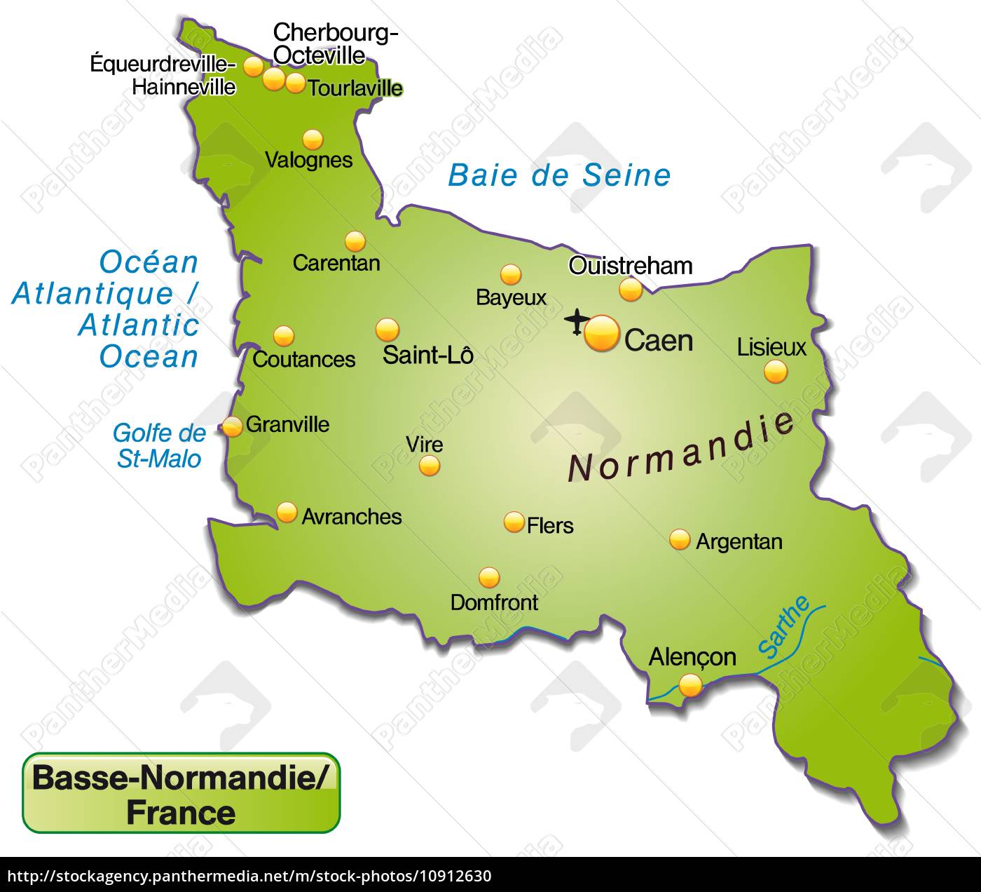 Map of Lower Normandy as overview map in green - Stock image #10912630 ...