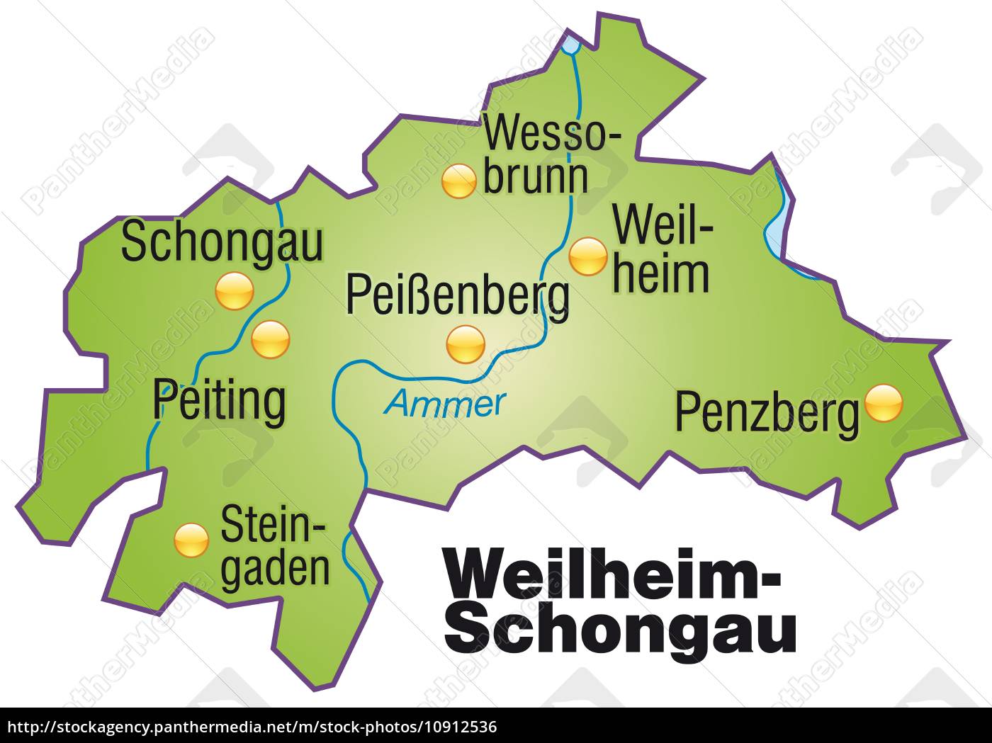 Map of Weilheim-Schongau as overview map in green - Royalty free photo ...