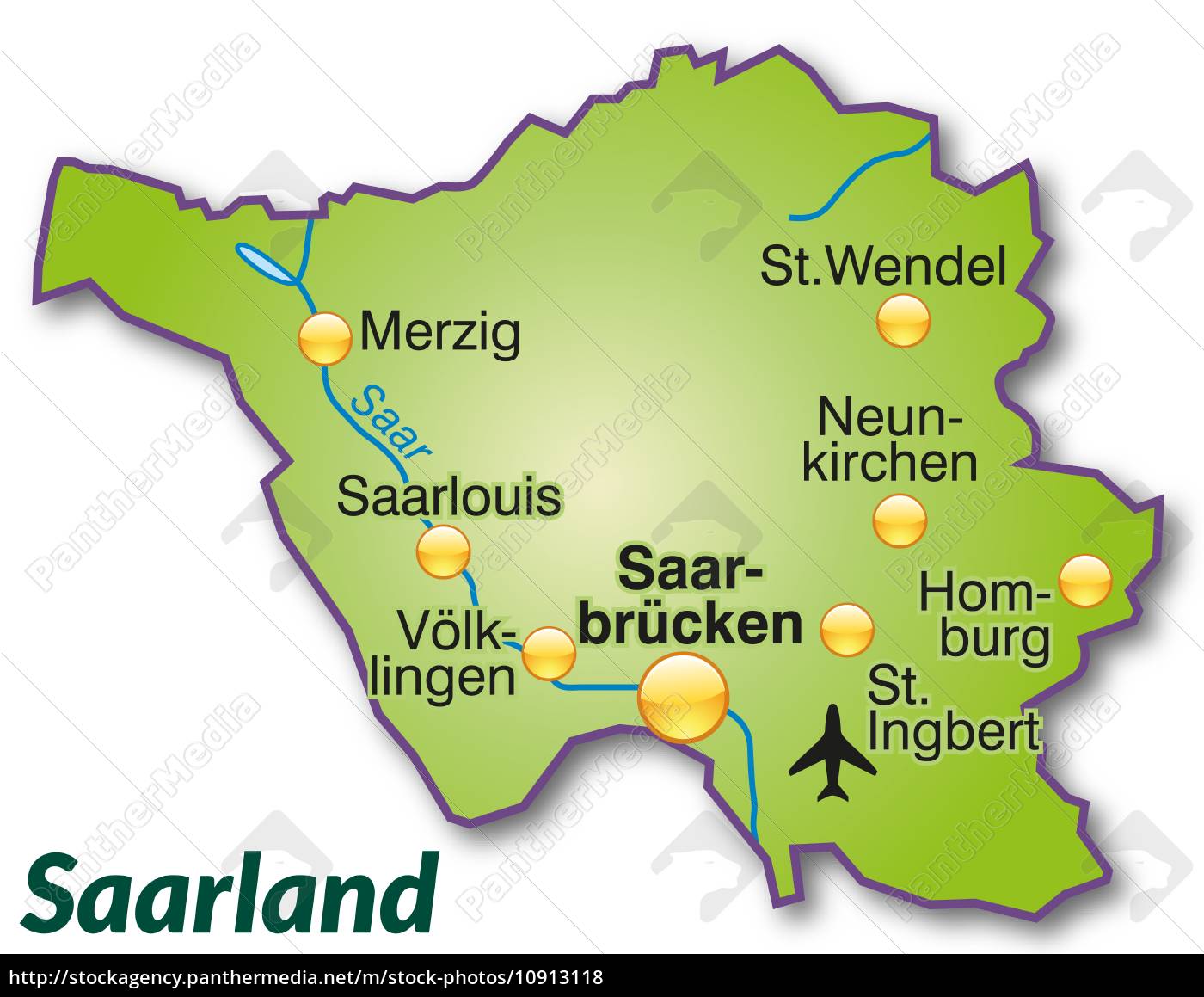 Map of Saarland as overview map in green - Royalty free image #10913118 ...