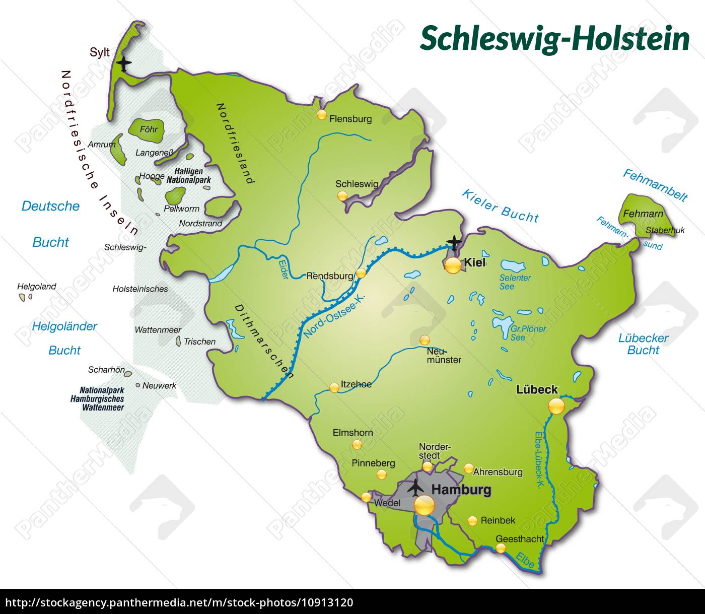 map of schleswig-holstein as an overview map in green - Royalty free ...