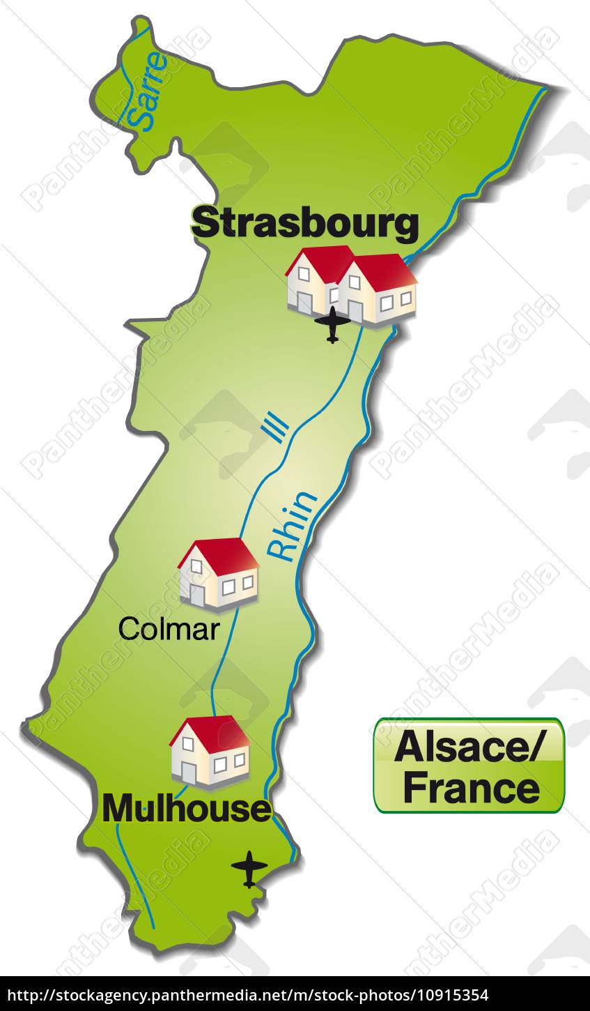 Map of Alsace as an overview map in green - Stock image #10915354 ...