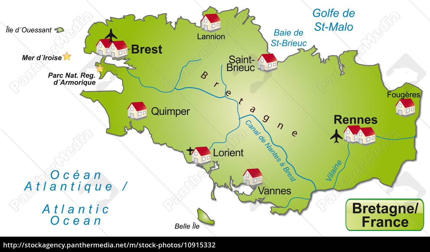 Map of Brittany as an overview map in green - Royalty free photo ...