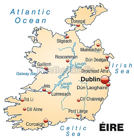 Map of Ireland as overview map in Pastello orange - Stock image ...