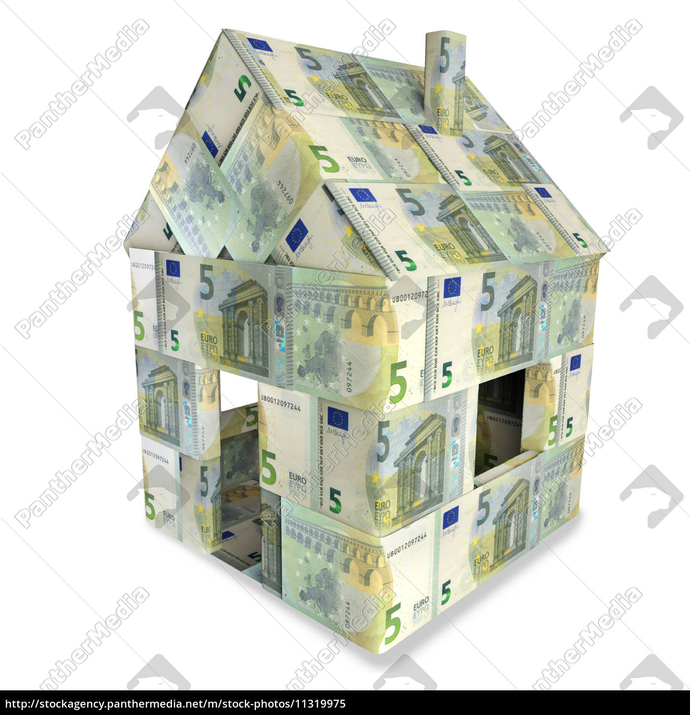 House of 5 euro notes and small money - Royalty free image #11319975