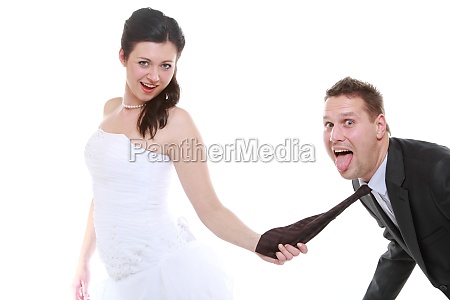 emancipation idea. woman pulling on man s tie funny - Stock Photo #11377613  | PantherMedia Stock Agency