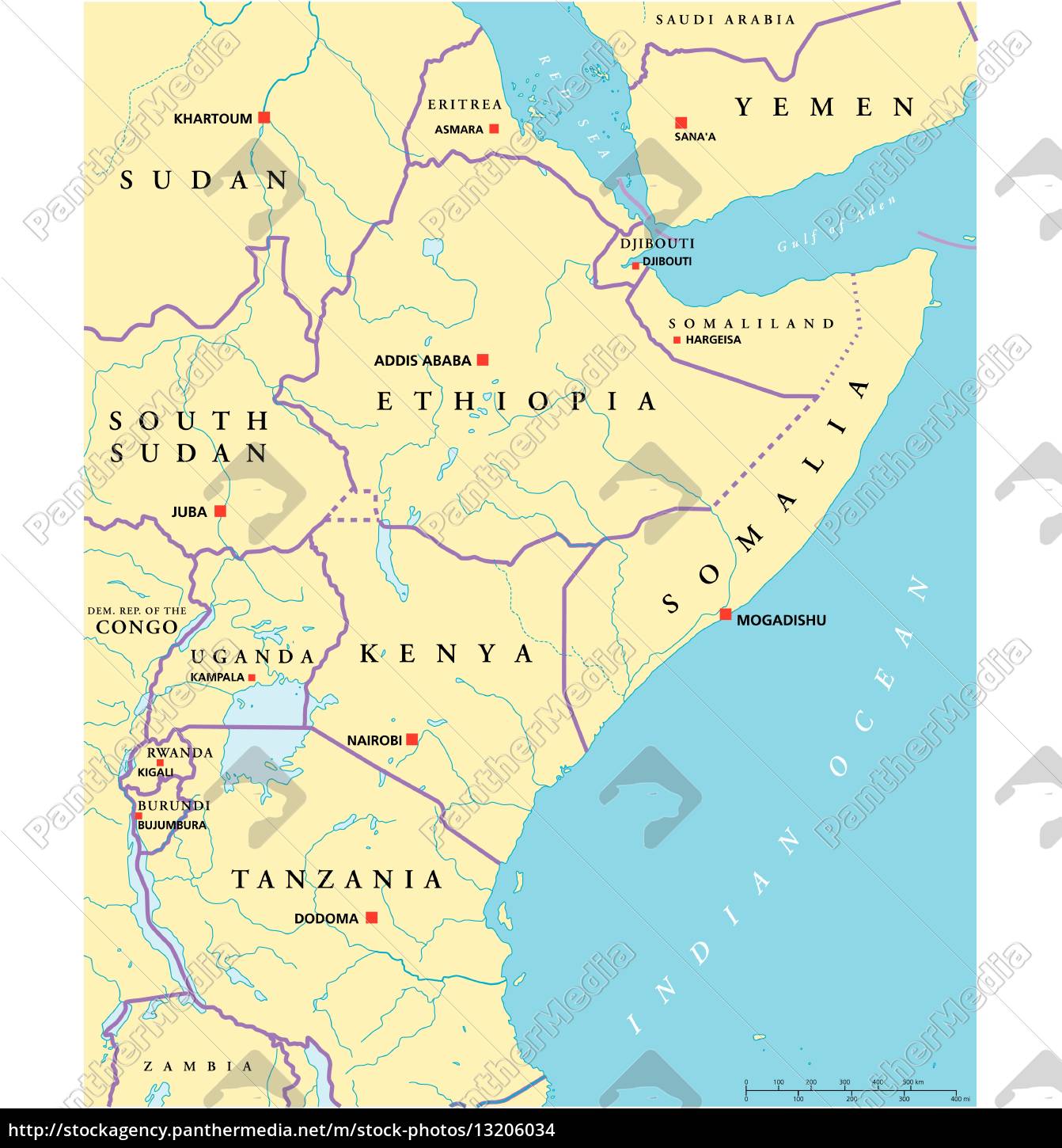 East Africa Political Map Stock Image 13206034 Panthermedia