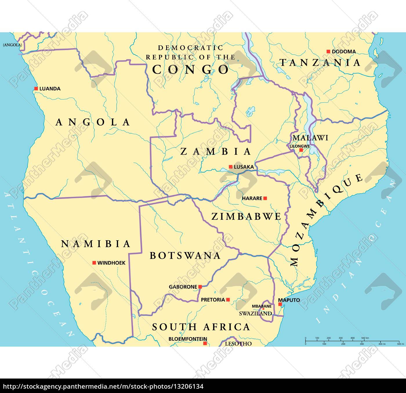 South Central Africa Political Map Stock Image 13206134