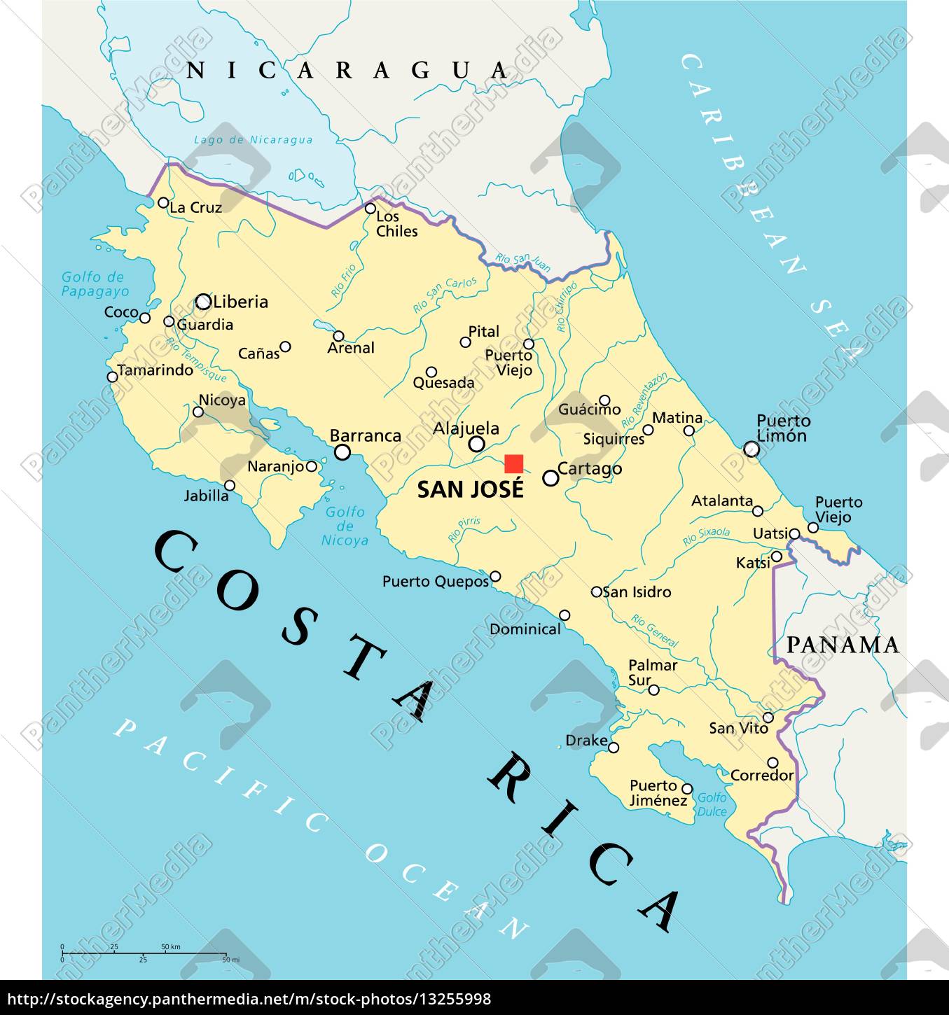 Costa Rica Political Map Royalty Free Image 13255998