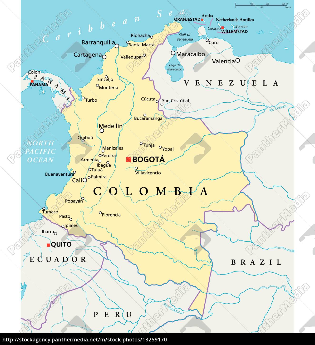 colombia kort Colombia Political Map Stock Image 13259170 Panthermedia Stock Agency colombia kort