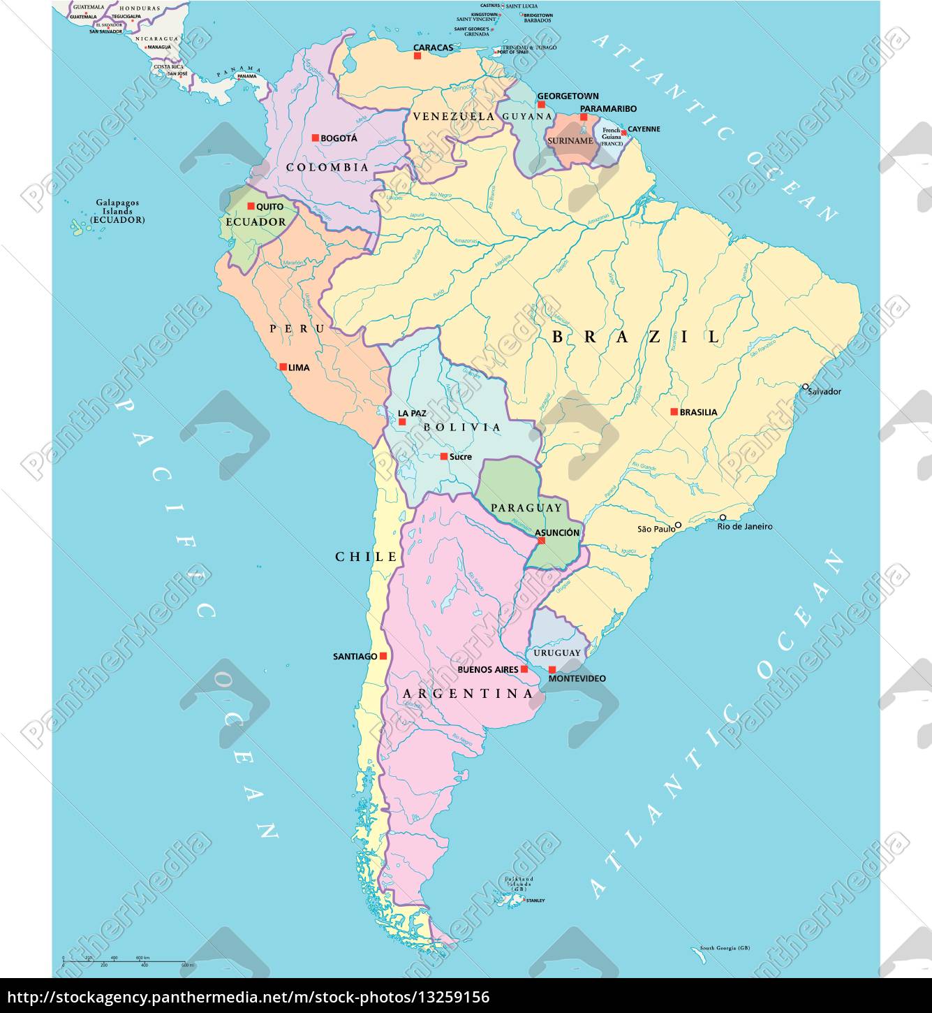 Labeled Map Of South America South America Single States Map - Royalty Free Photo - #13259156 |  Panthermedia Stock Agency