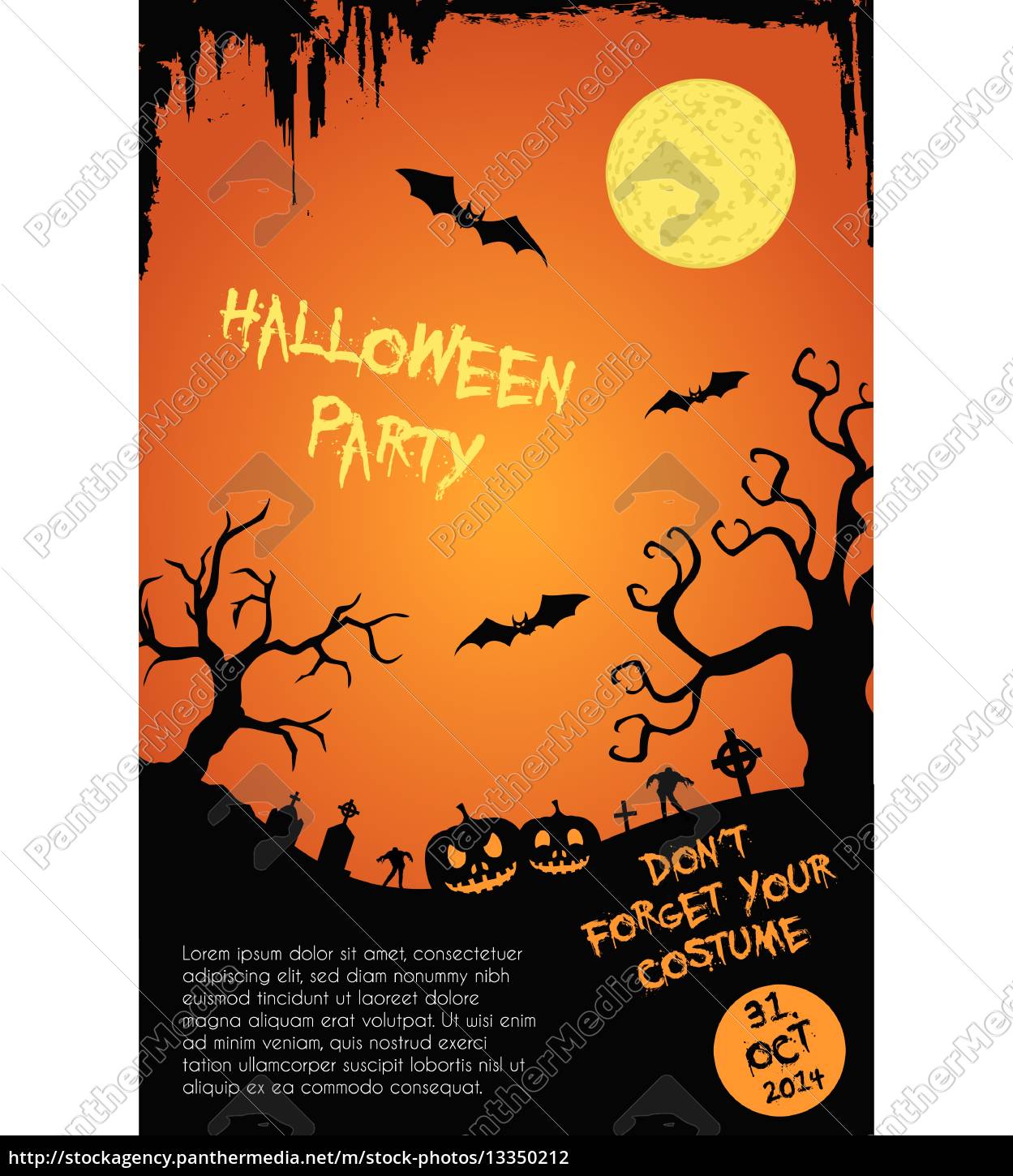 Halloween party flyer template - orange and black - Royalty free For Halloween Costume Party Flyer Templates