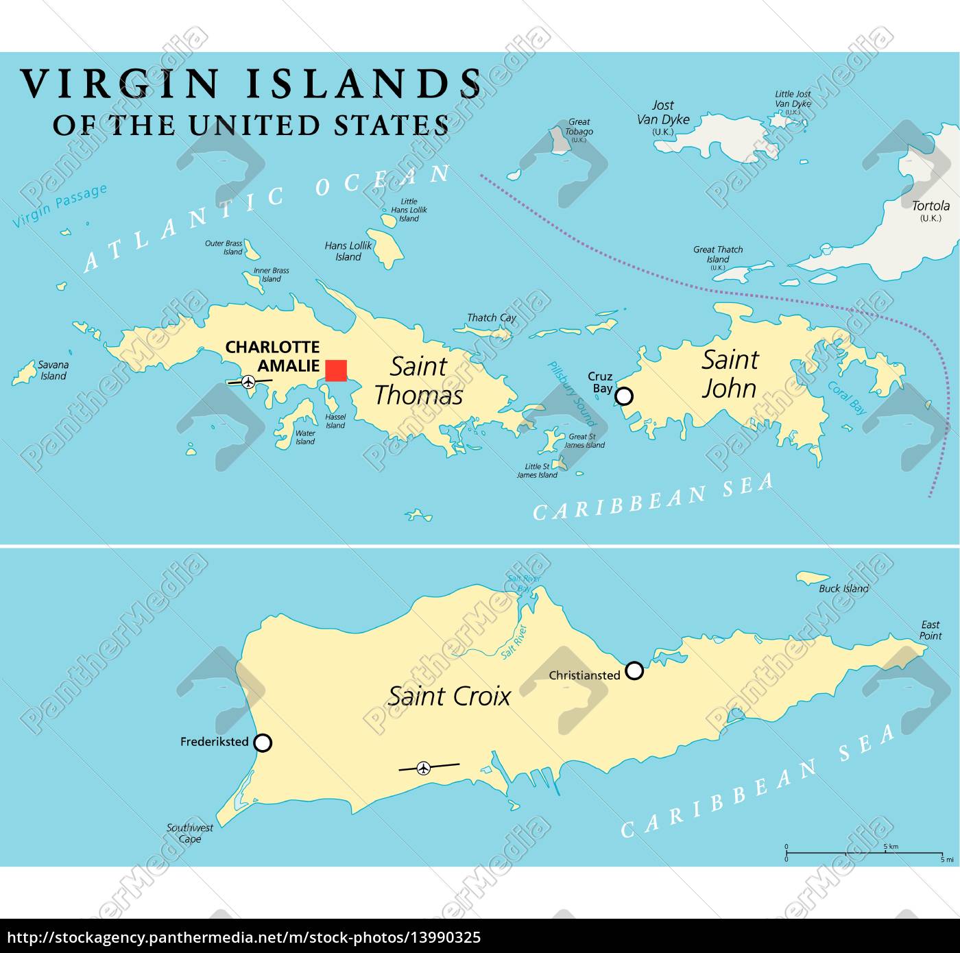 United States Virgin Islands Political Map Stock Photo
