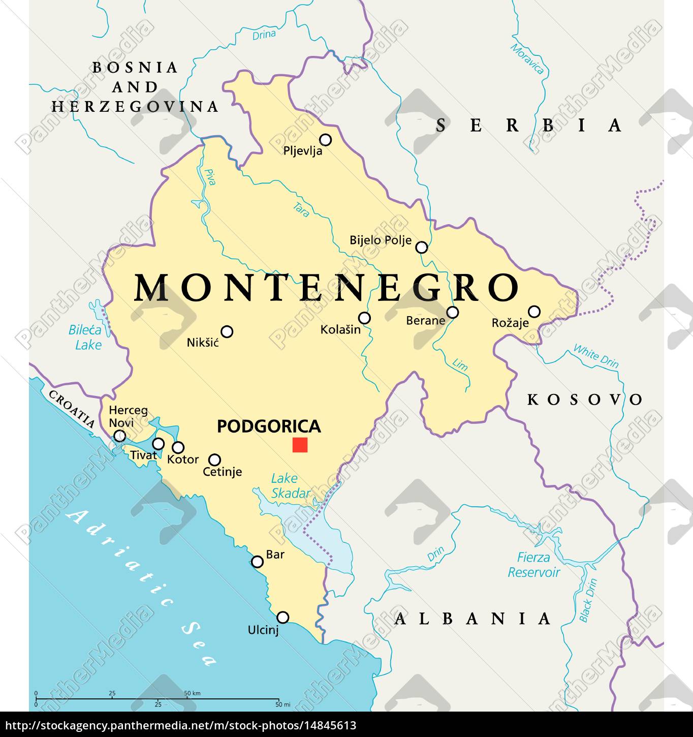 kort over montenegro Montenegro Political Map Stock Photo 14845613 Panthermedia Stock Agency kort over montenegro