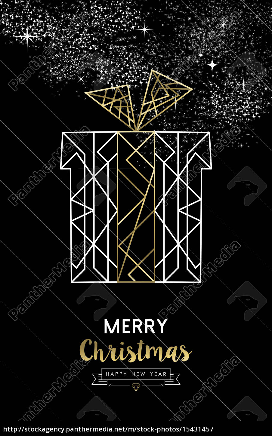 Merry Christmas New Year Gift Outline Gold Deco Royalty Free