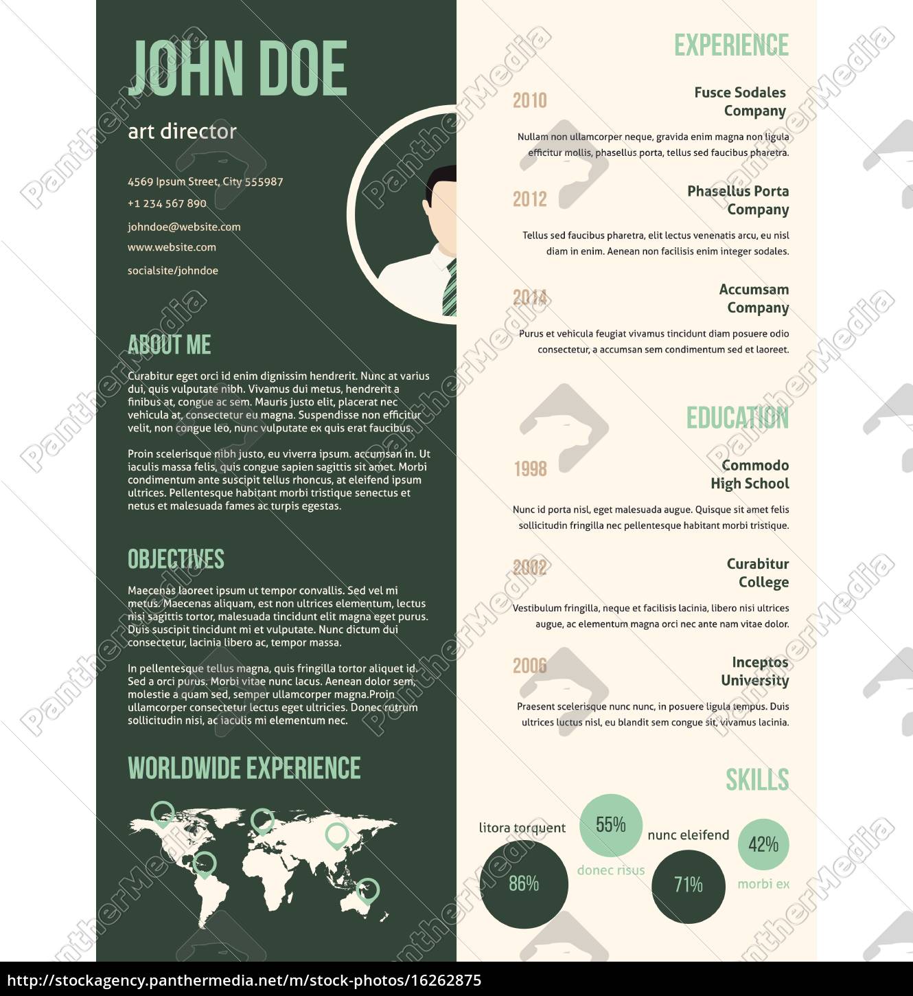 New Resume Cv Template With Green Stripe Stock Photo Panthermedia Stock Agency