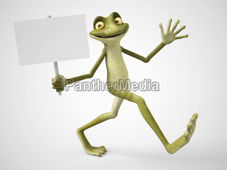 3D rendering of cartoon frog holding blank sign. - Royalty free image  #20429157 | PantherMedia Stock Agency