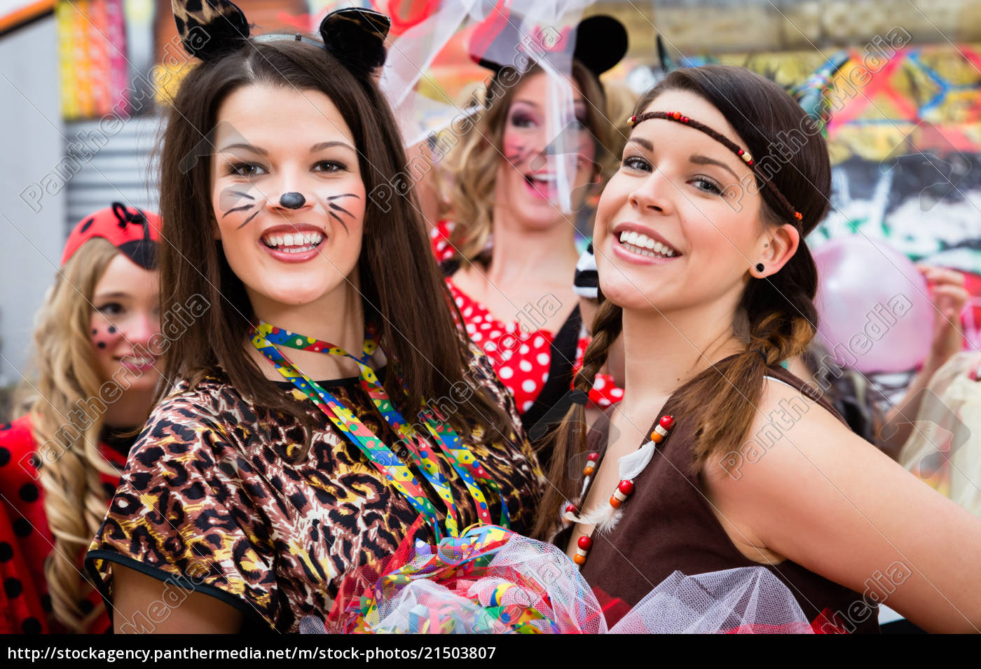 Girls On Rose Monday Celebrating German Fasching Stock Photo