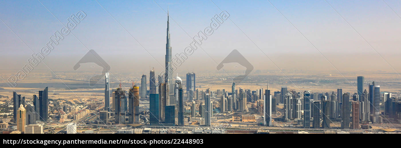 Dubai Skyline Burj Khalifa Panorama Skyscraper Aerial Stock Photo Panthermedia Stock Agency