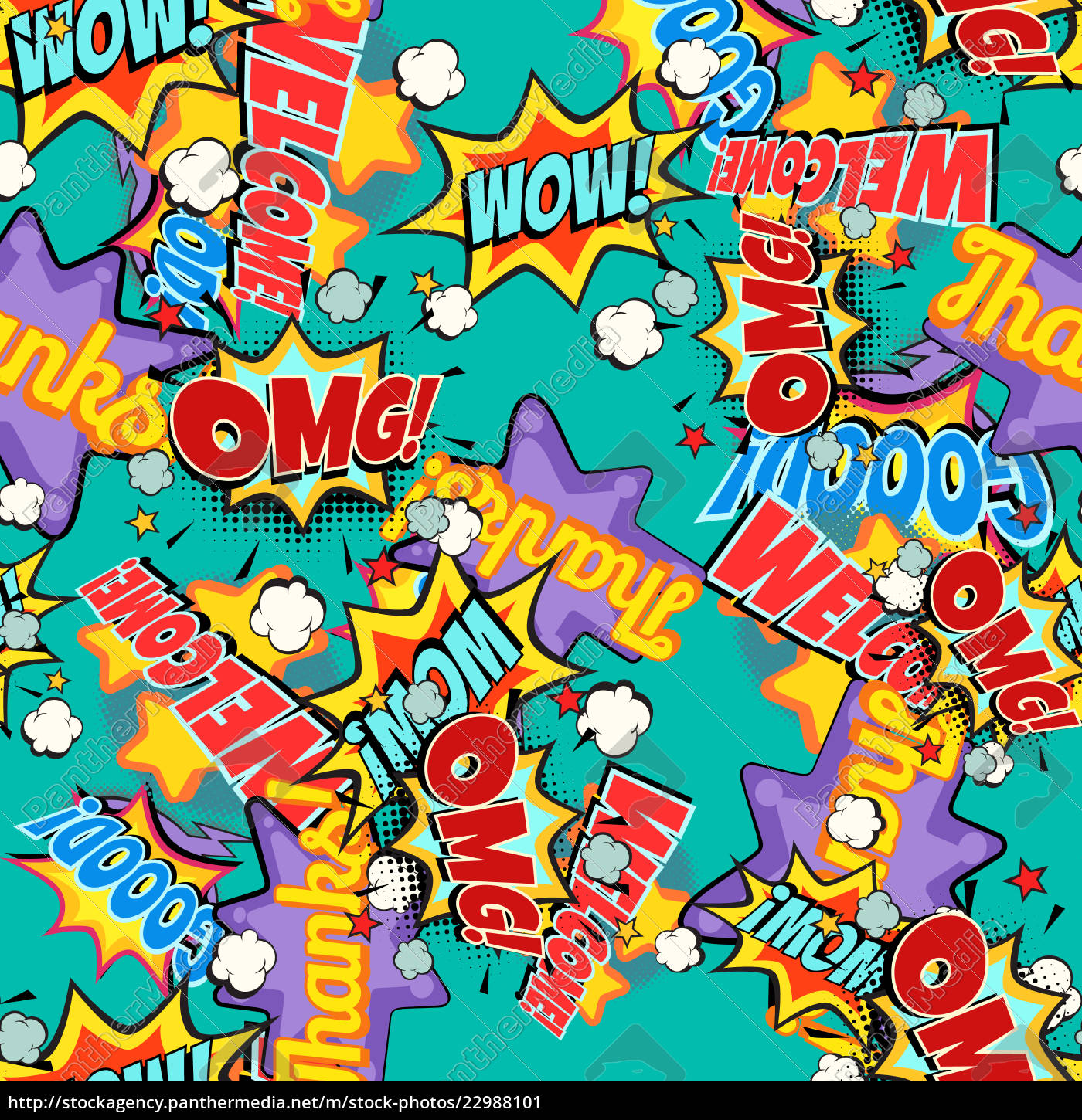 Comic Book Words Pop Art Background Seamless Pattern Stock