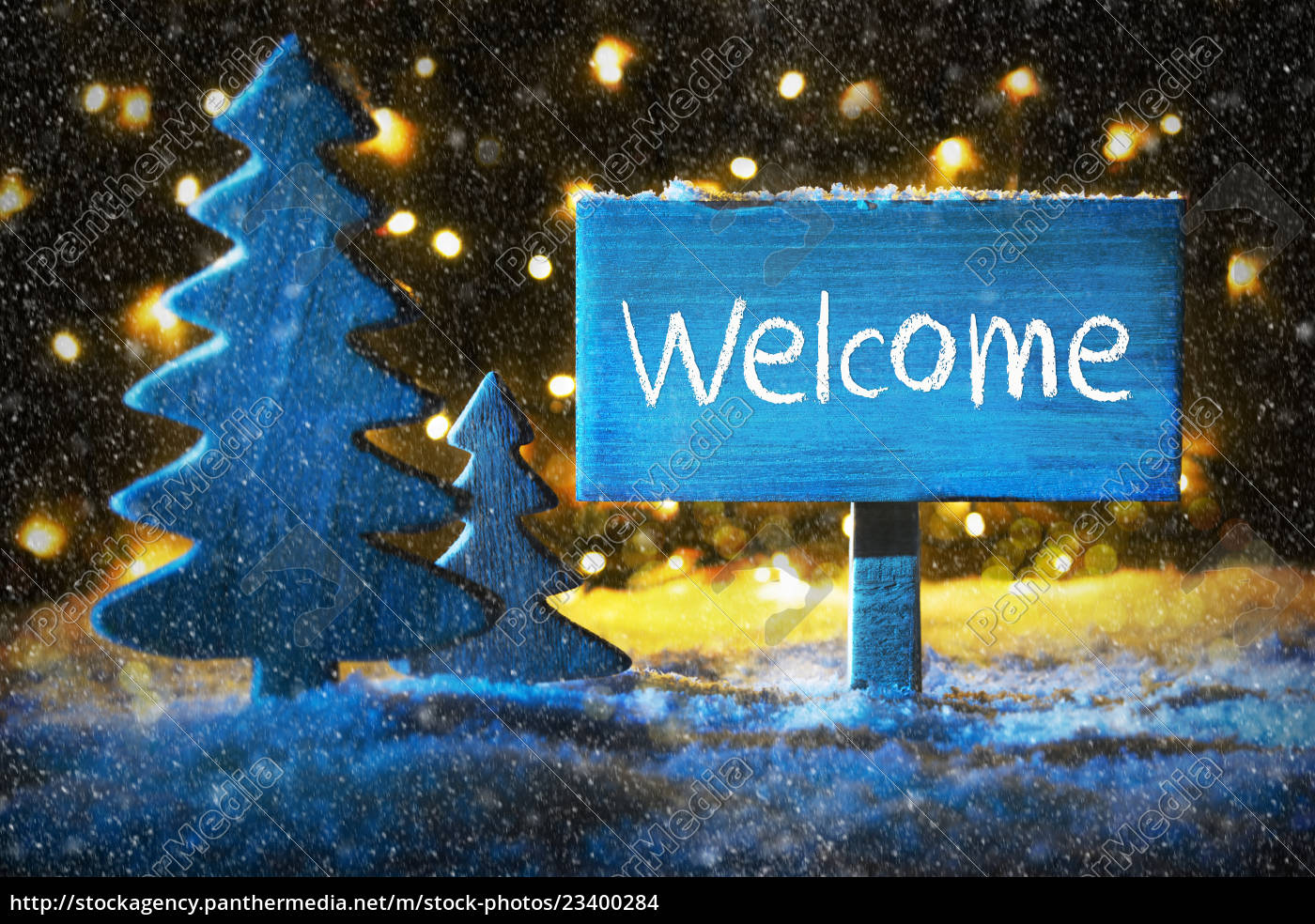 Blue Christmas Tree Text Welcome Snowflakes Royalty Free Photo 23400284 Panthermedia Stock Agency