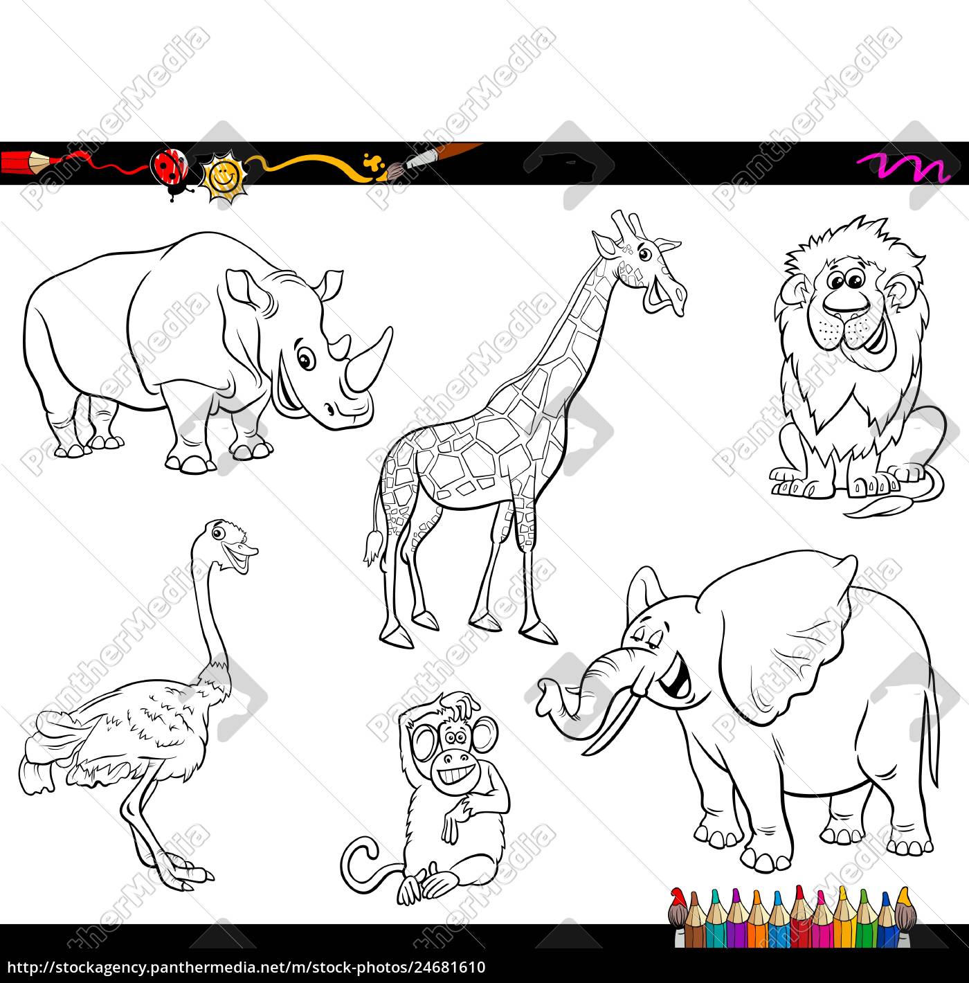 safari cartoon animal characters coloring book   Stock image ...