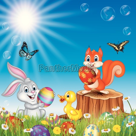 Cartoon animals with nature Easter background - Stock image #24939194 |  PantherMedia Stock Agency