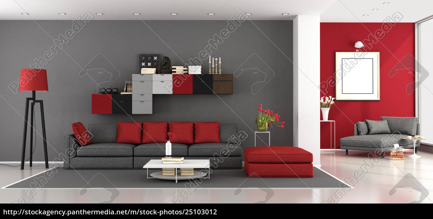Contemporary Grey And Red Living Room