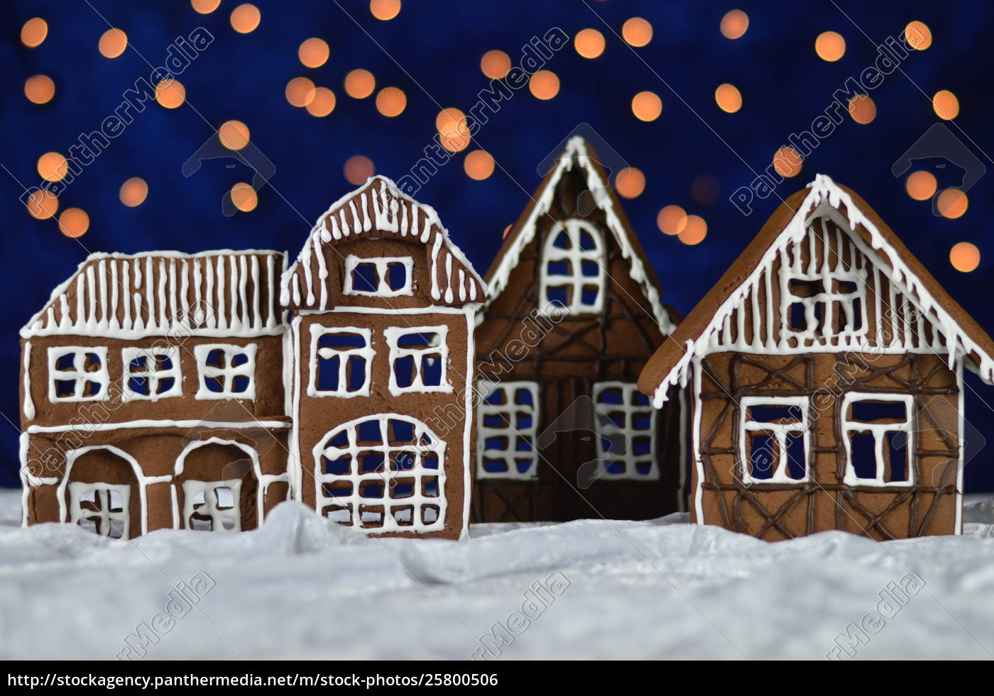 Home Made Gingerbread Village With Bokeh Sky Stock Image