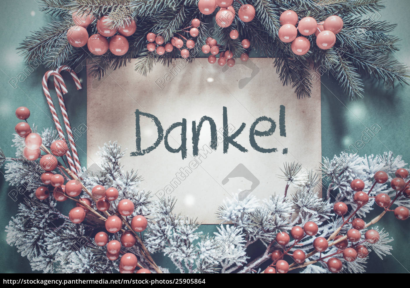 Christmas Garland Fir Tree Branch Danke Means Thank Royalty Free Photo Panthermedia Stock Agency