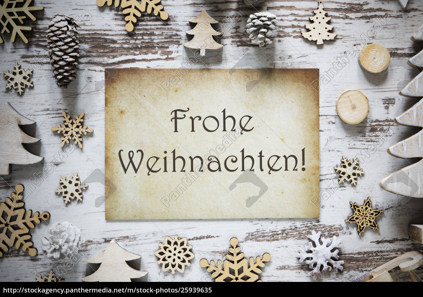 Rustic Decoration Paper Frohe Weihnachten Means Royalty Free Image 25939635 Panthermedia Stock Agency