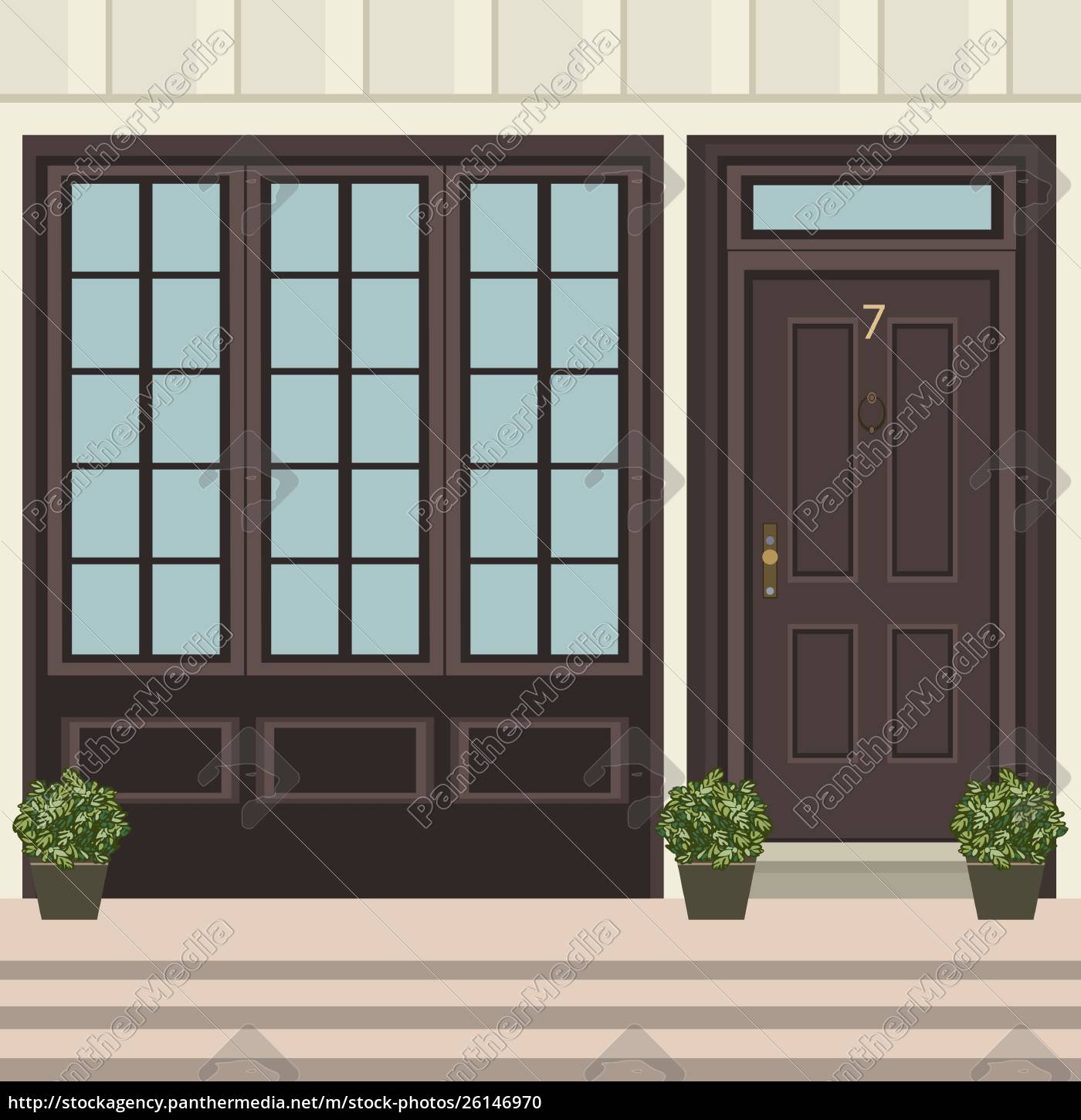 House door front with doorstep and mat steps Vector Image