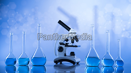 Laboratory beakers Science experiment blue background - Royalty free image  #26158227 | PantherMedia Stock Agency