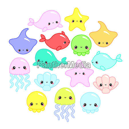 Cute colorful cartoon sea animals in circle for baby - Stock Photo  #26440363 | PantherMedia Stock Agency