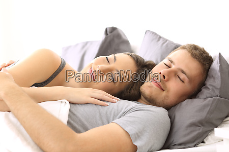 Happy couple sleeping together on a bed - Stock image #26577746 |  PantherMedia Stock Agency