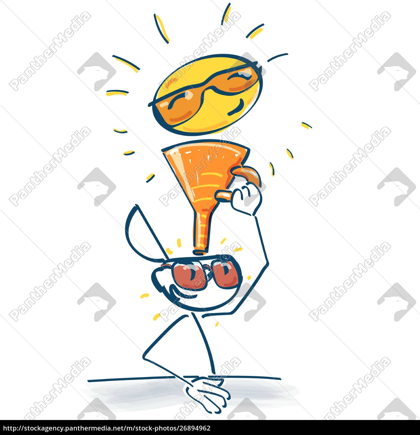 Stick figure funnels the sun into the brain with a - Stock image ...