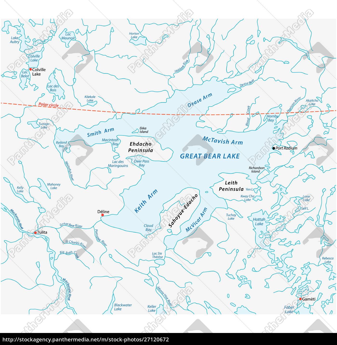 Map of the Great Bear Lake Northwest Territories canada - Royalty free