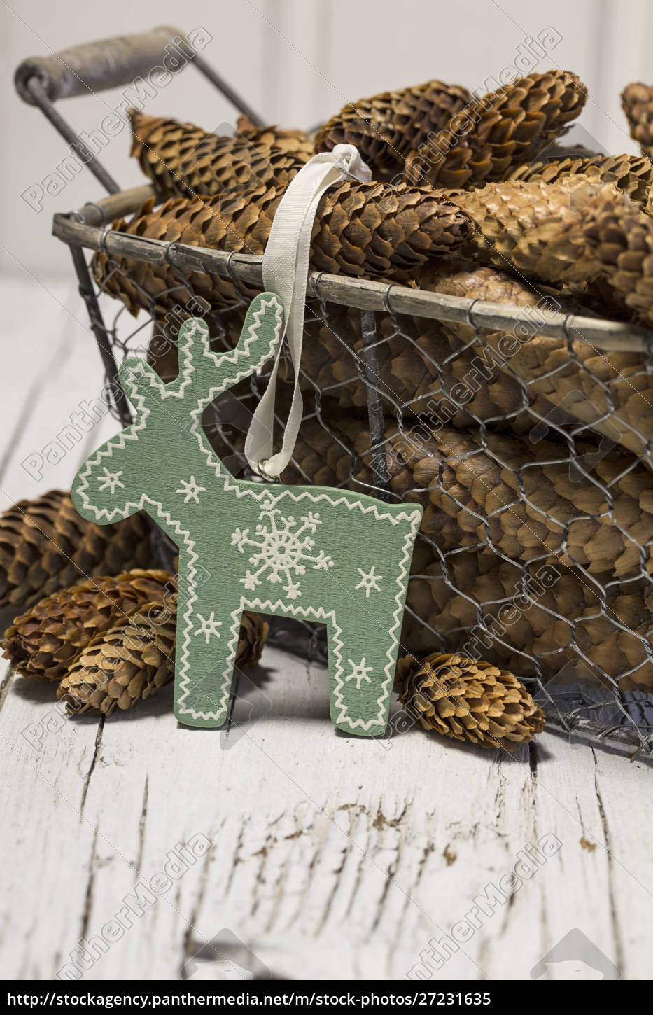 Rustic Christmas Still Life With Pine Cones Stock Photo