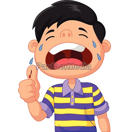 Cartoon little boy crying with a scratched finger - Royalty free photo  #27660284 | PantherMedia Stock Agency