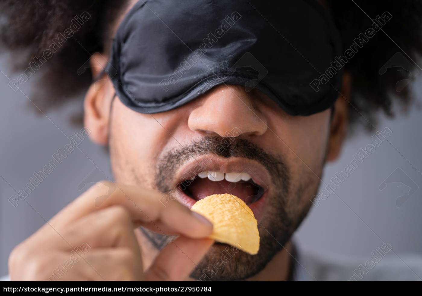 Blindfolded Man Portrait Stock Photo, Royalty-Free