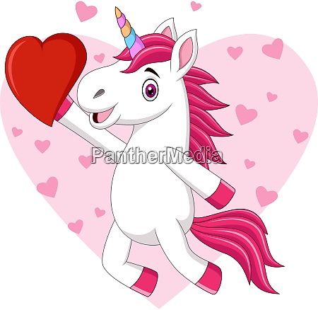 Cute cartoon baby unicorn holding heart - Royalty free image #28138938 |  PantherMedia Stock Agency