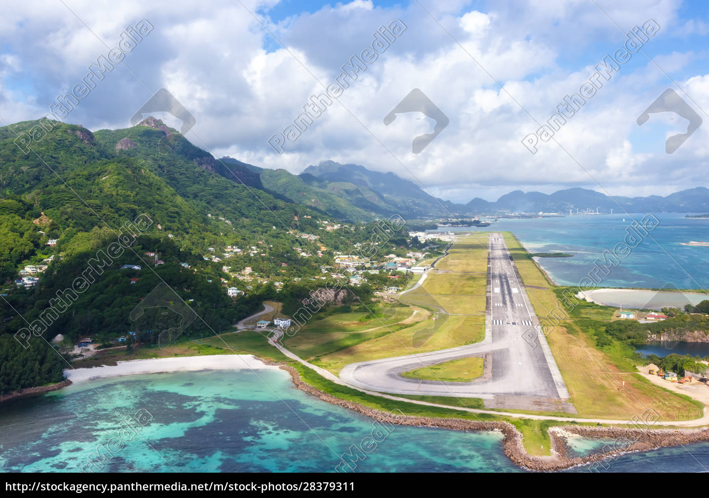 Mahe Seychelles Airport Runway SEZ aerial view - Stock Photo ...