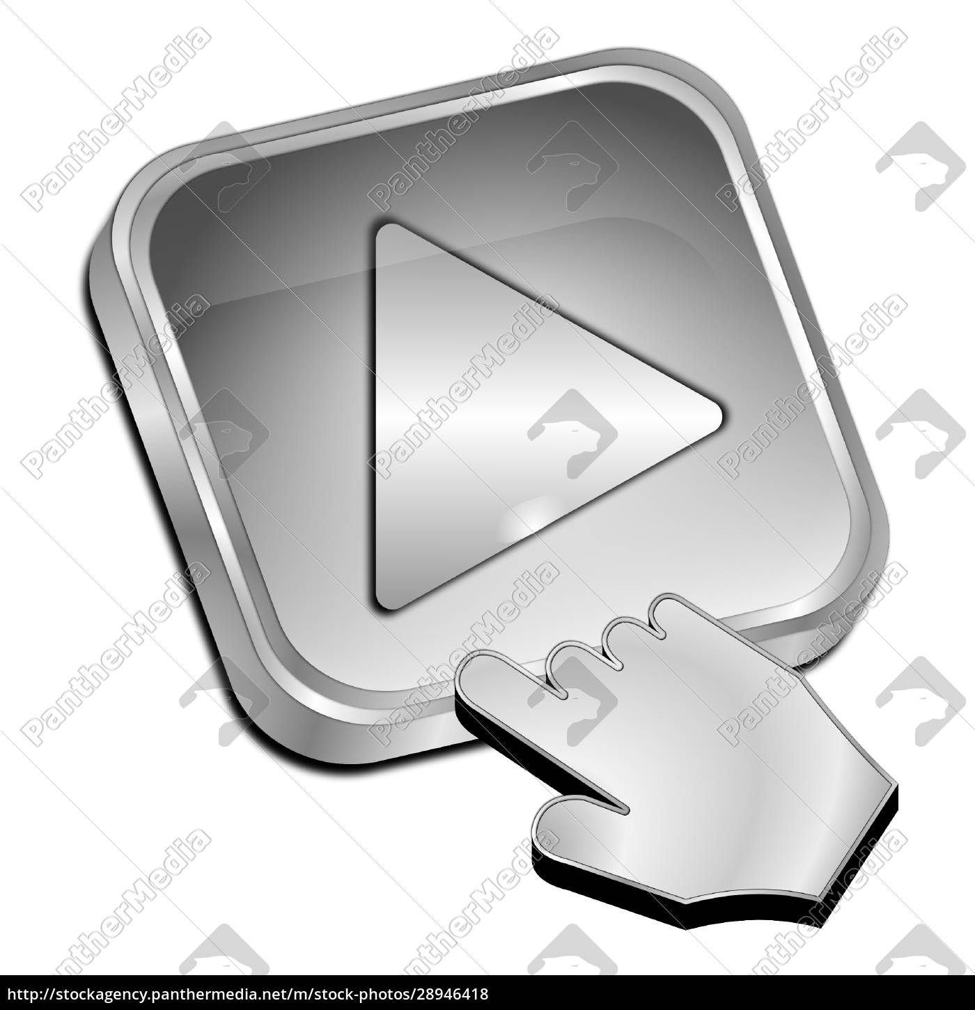 silver Play Button with Cursor - 3D illustration - Royalty free image