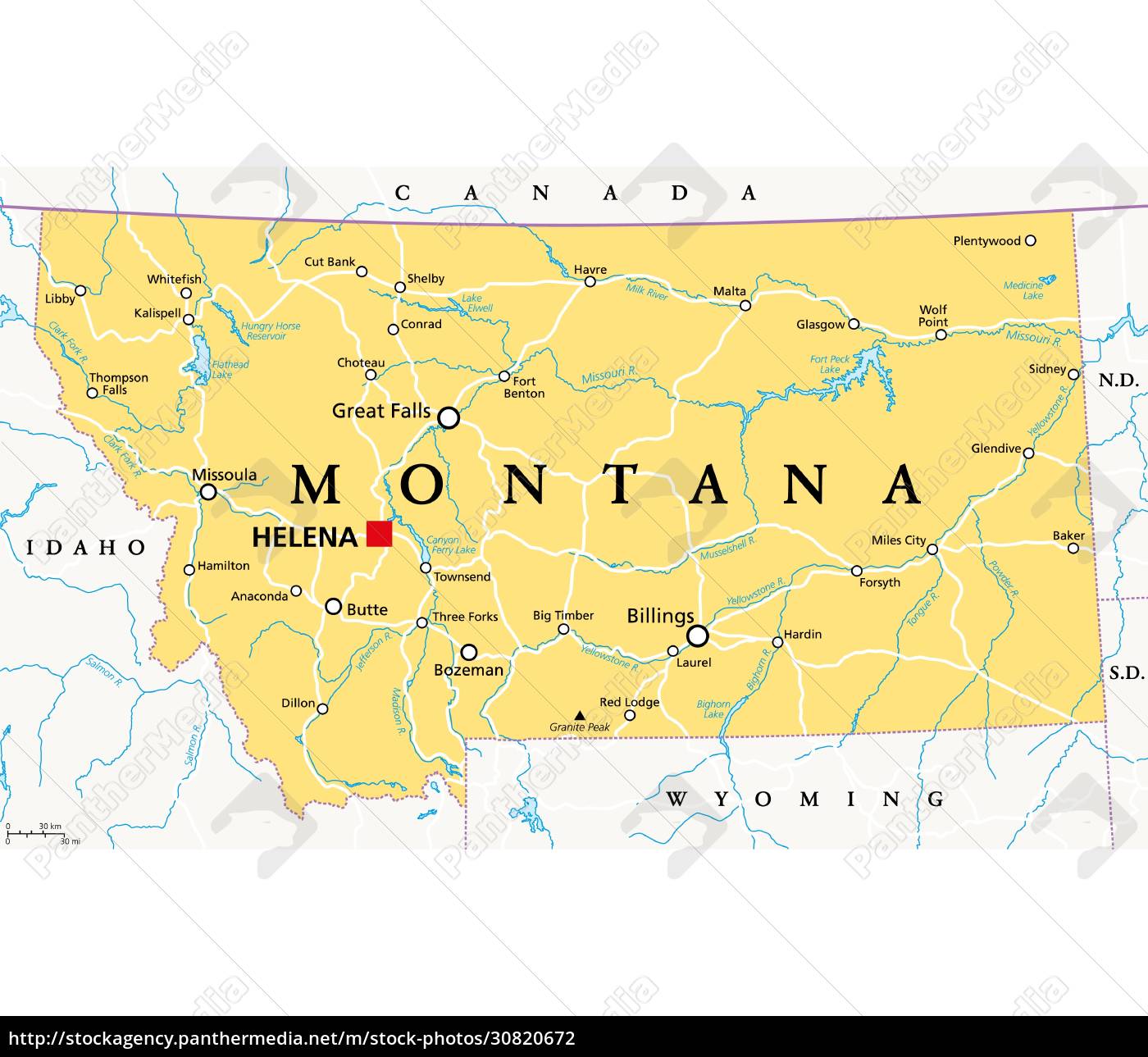 Montana MT political map US state Big Sky Country - Royalty free photo ...