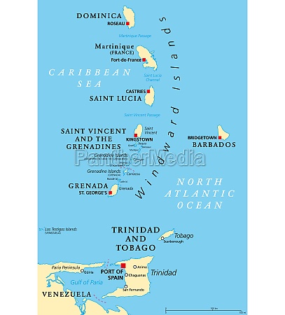 Windward Islands political map islands of Lesser - Stock image ...