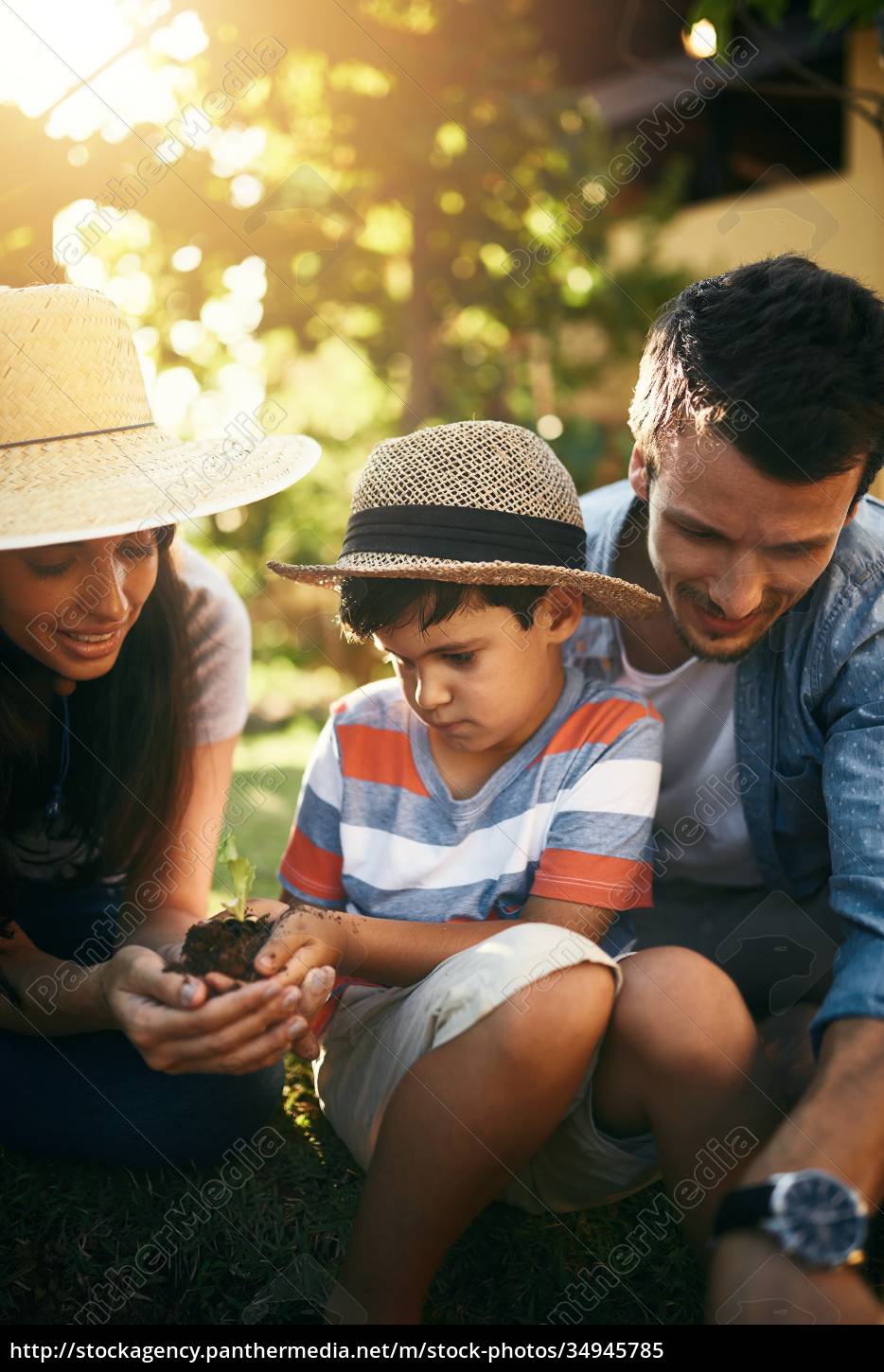 Family soil or child learning in garden for - Royalty free image ...